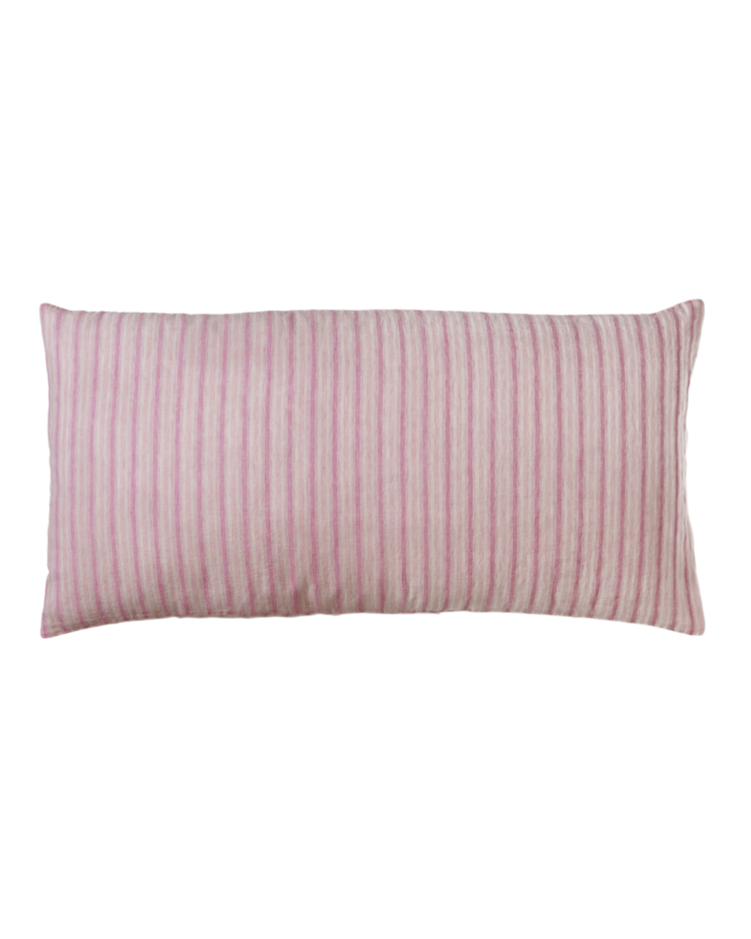 Merci - Coussin Rectangle En Lin Lavé - Rayures Trame Rose