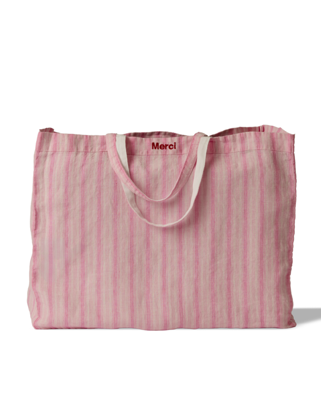 Merci - Cabas En Lin Lavé - Rayures Trame Rose