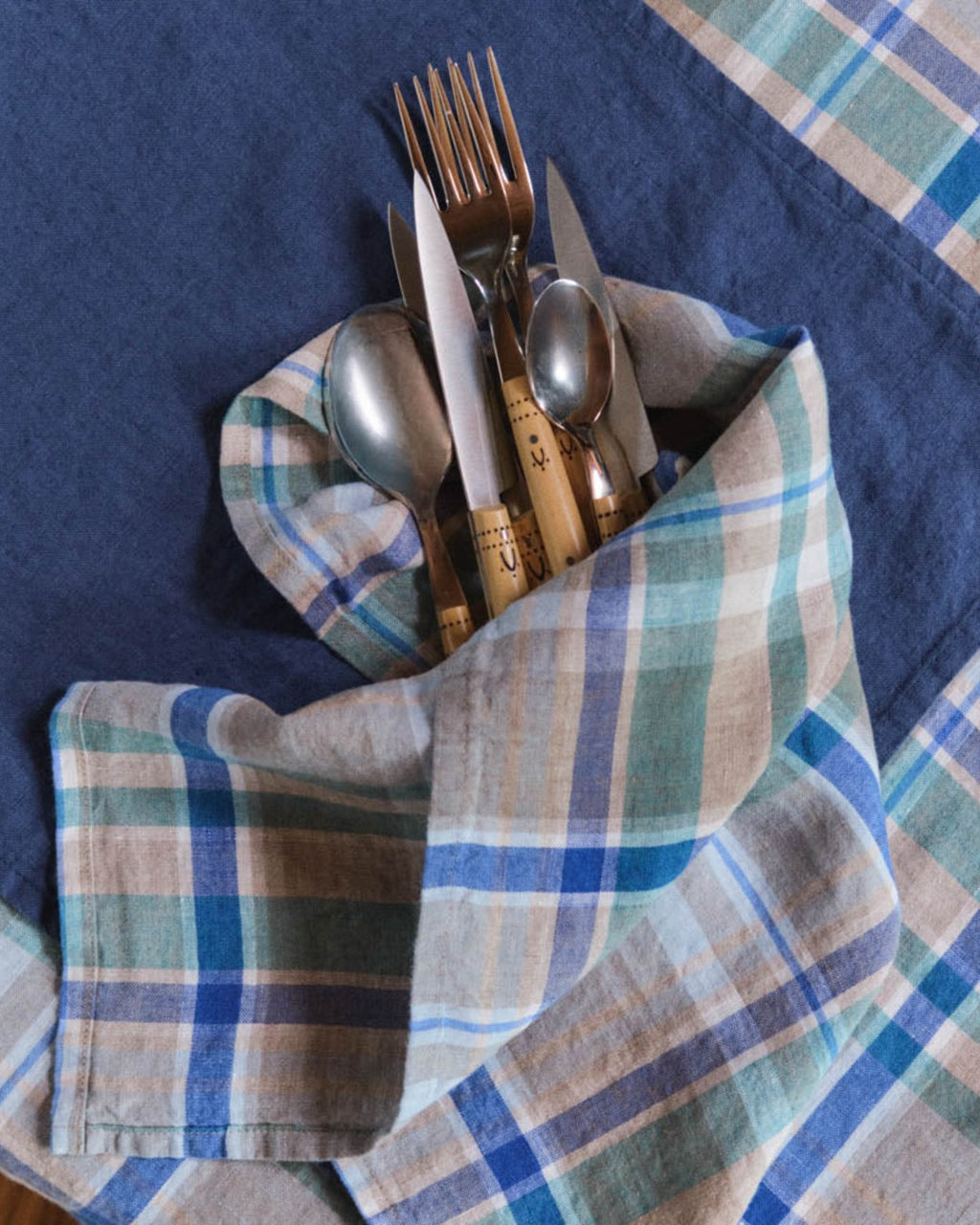 Merci - Serviette De Table En Lin Lavé - Carreaux Bibliothèque