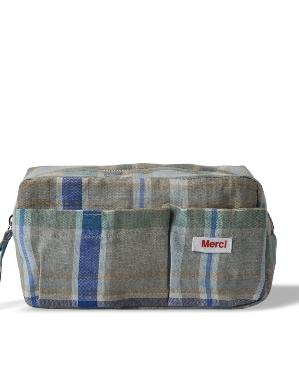 Merci - Trousse En Lin Lavé - Carreaux Bibliothèque