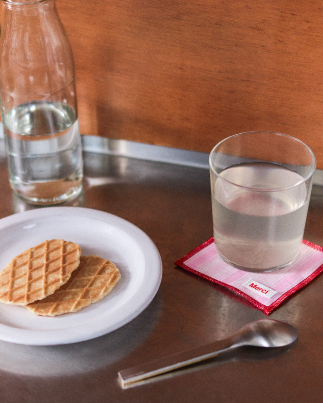 Merci - Set of 6 washed linen coasters - Pink Weft Stripes