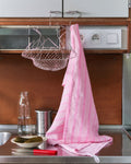 Merci - Washed linen tea towel - Pink Weft Stripes