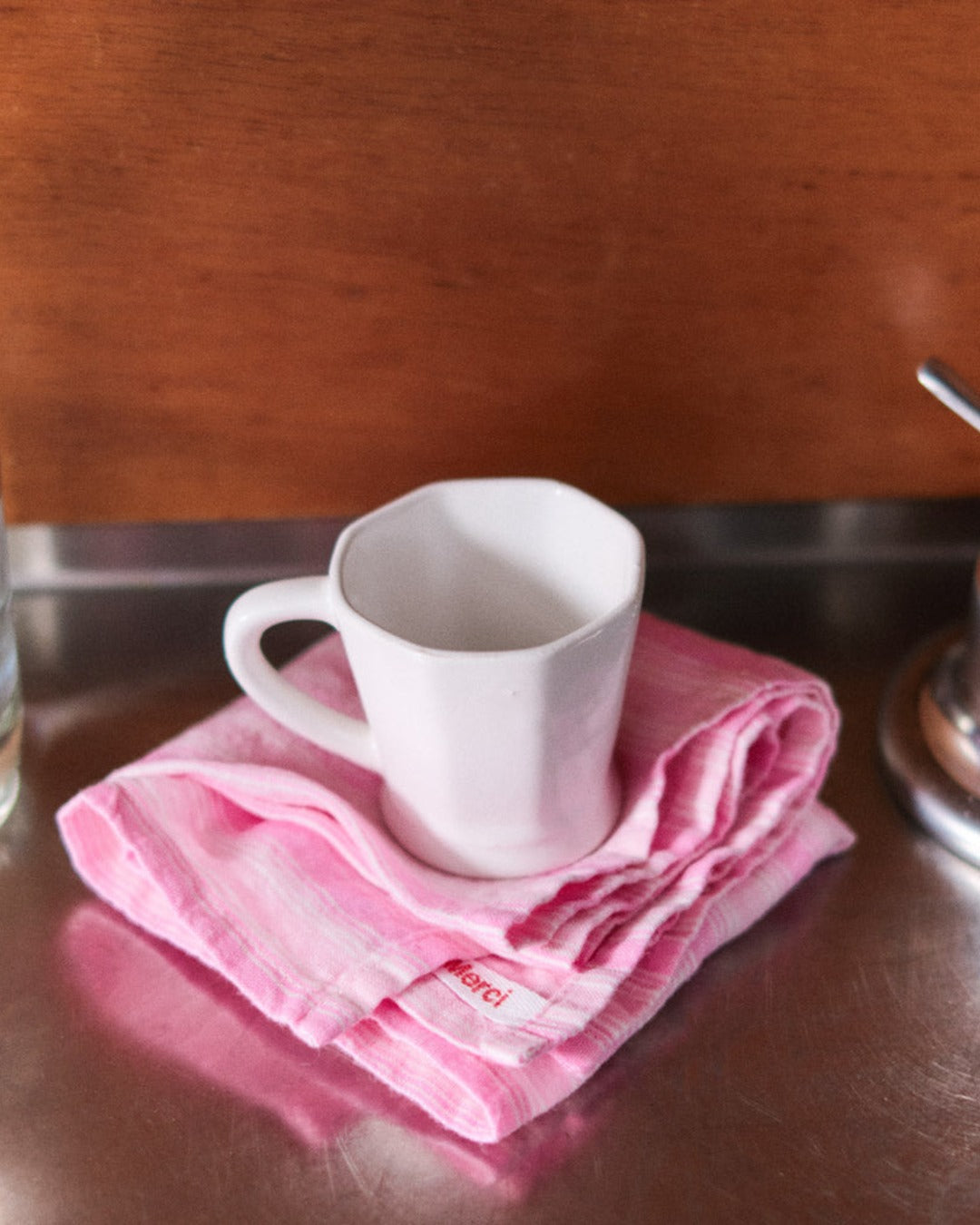 Merci - Washed linen napkin - Pink Weft Stripes