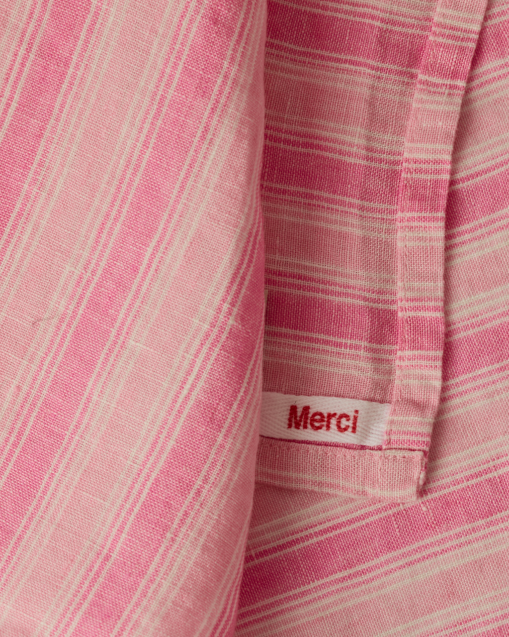 Merci - Serviette De Table En Lin Lavé - Rayures Trame Rose