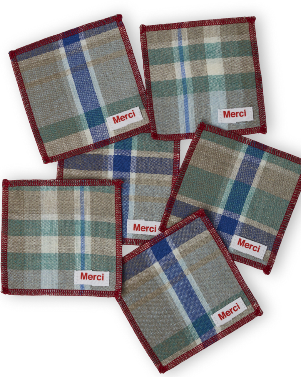 Merci - Set of 6 washed linen coasters - Library Checks