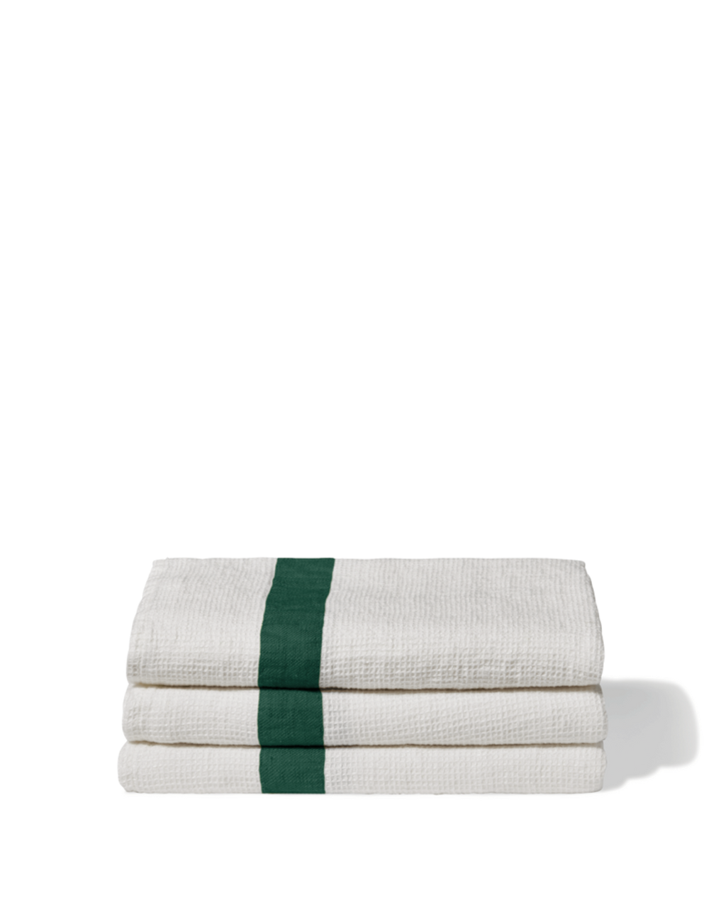 Merci - Serviette De Bain En Lin Nid D'Abeille - Bande Vert Séquoia