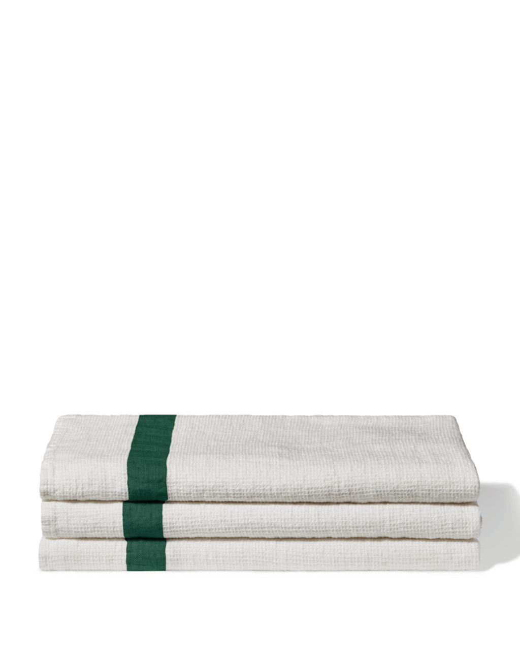 Merci - Serviette De Bain En Lin Nid D'Abeille - Bande Vert Séquoia