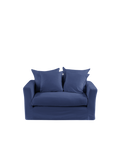 Housse de canapé convertible Merci Paris en tissu bleu pacifique avec aspect froissé naturel et coussins assortis