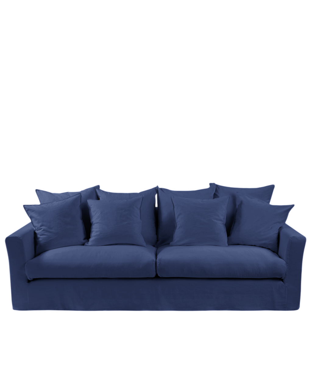 Housse de canapé convertible 3 places Merci Paris en tissu métis bleu pacifique avec finition jupe et coussins