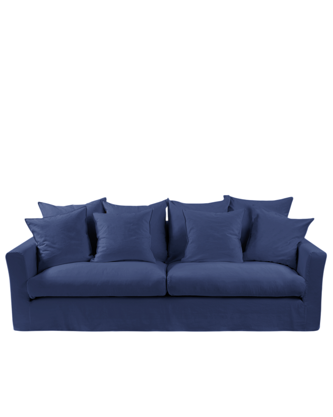 Housse de canapé convertible 3 places Merci Paris en tissu métis bleu pacifique avec finition jupe et coussins