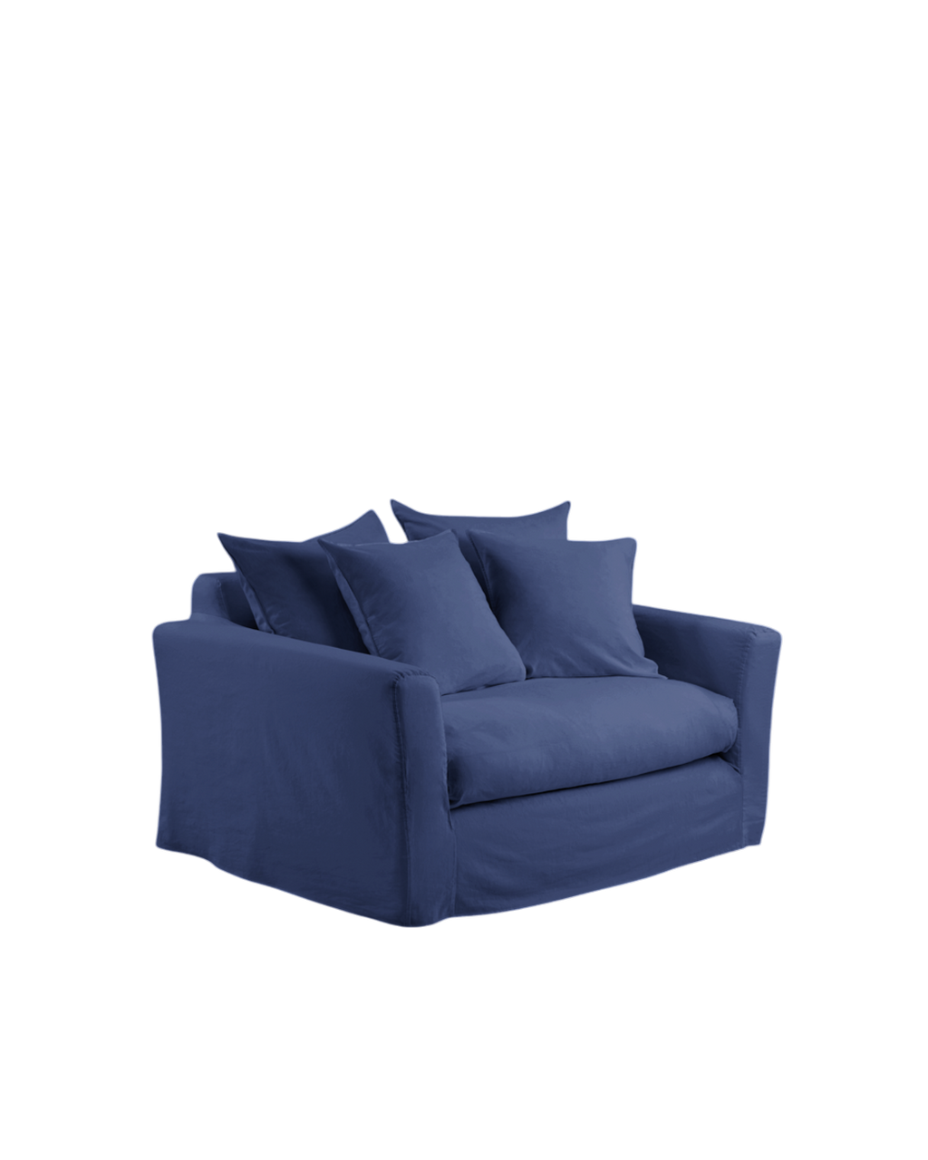 Housse de canapé Merci Paris Métis en tissu bleu pacifique avec aspect froissé naturel et coussins surpiqués