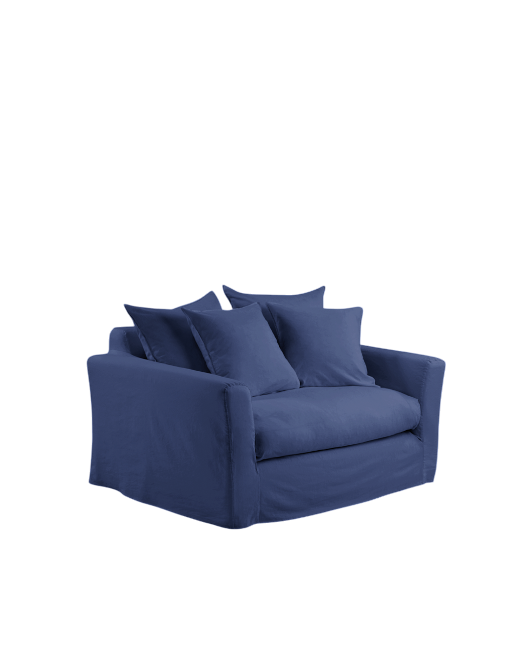 Housse de canapé Merci Paris Métis en tissu bleu pacifique avec aspect froissé naturel et coussins surpiqués