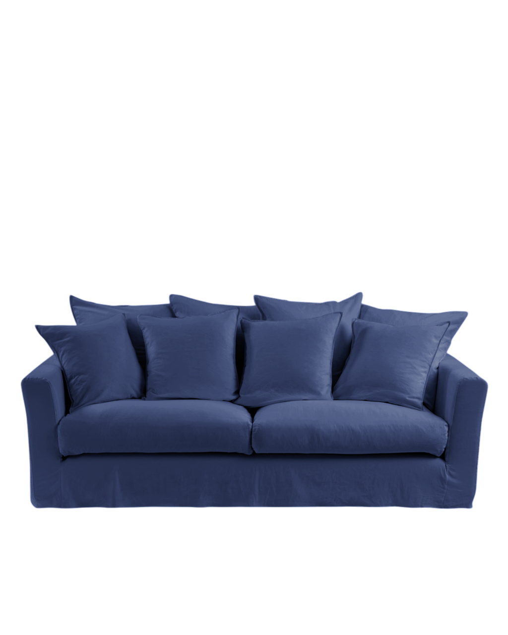 Housse de canapé Merci Paris Métis en tissu bleu pacifique avec aspect froissé naturel et coussins surpiqués