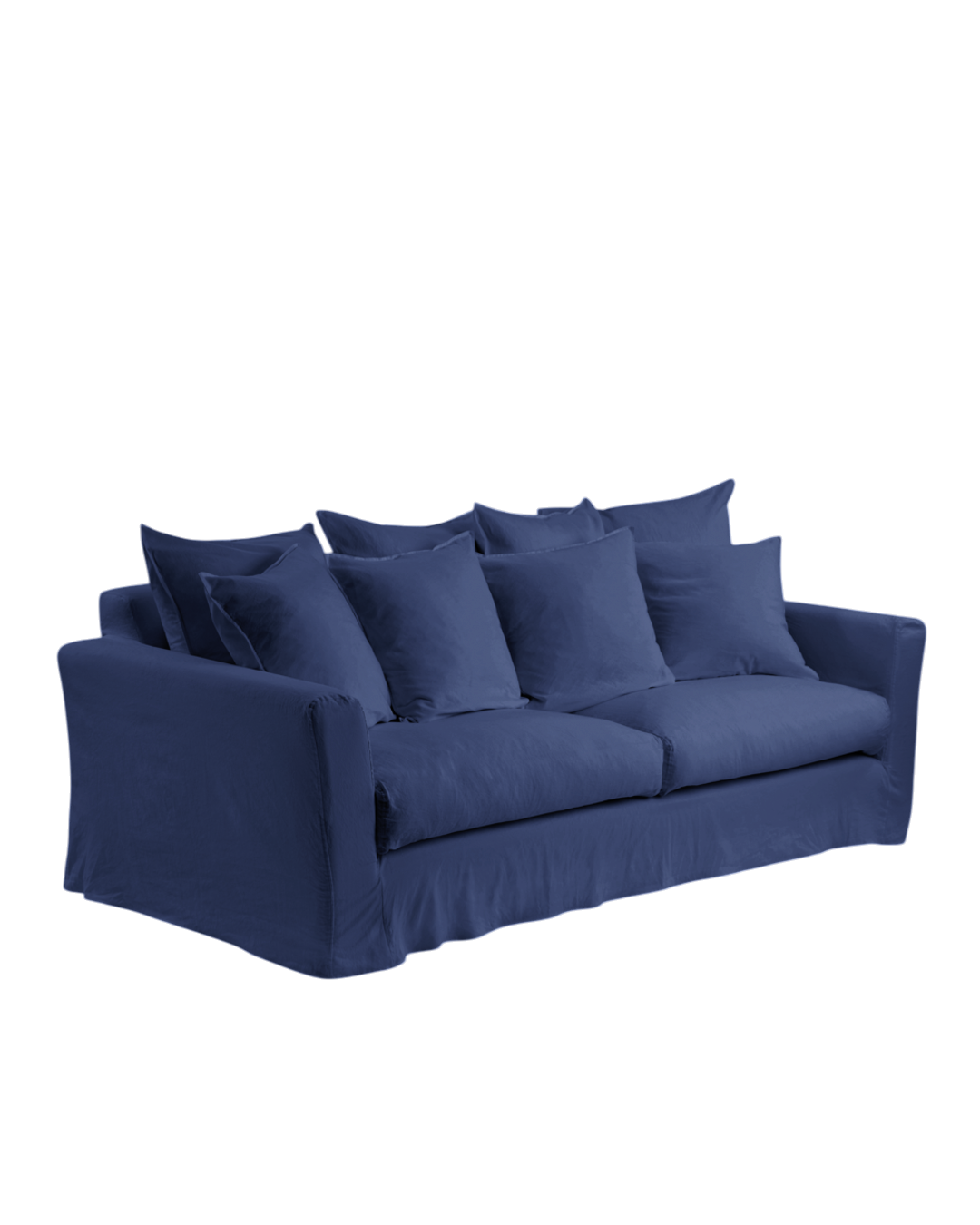 Housse de canapé Merci Paris Métis en tissu bleu pacifique avec aspect froissé naturel et coussins surpiqués
