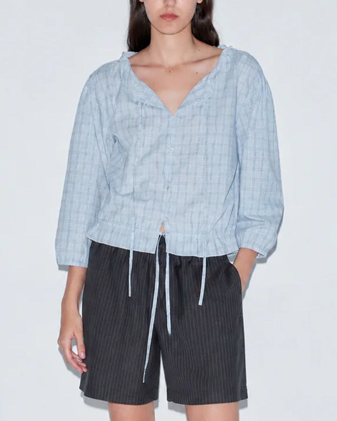 Deiji Studio - Chemise À Cordons - Carreaux Bleu