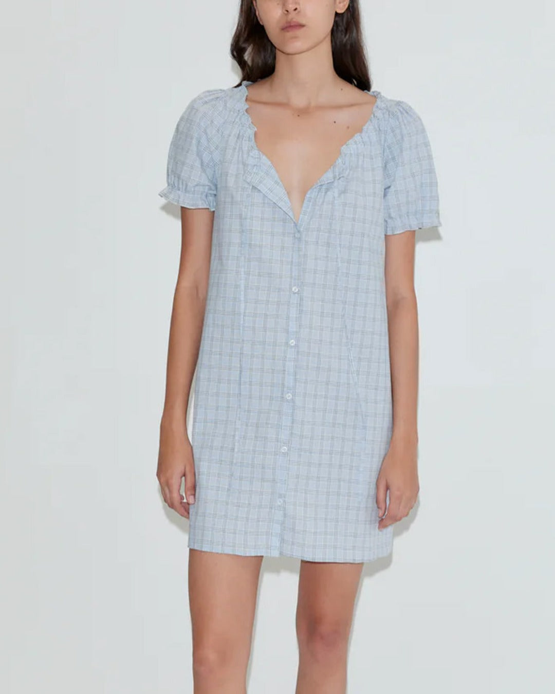 Deiji Studio - Short Buttoned Dress - Checks Blue