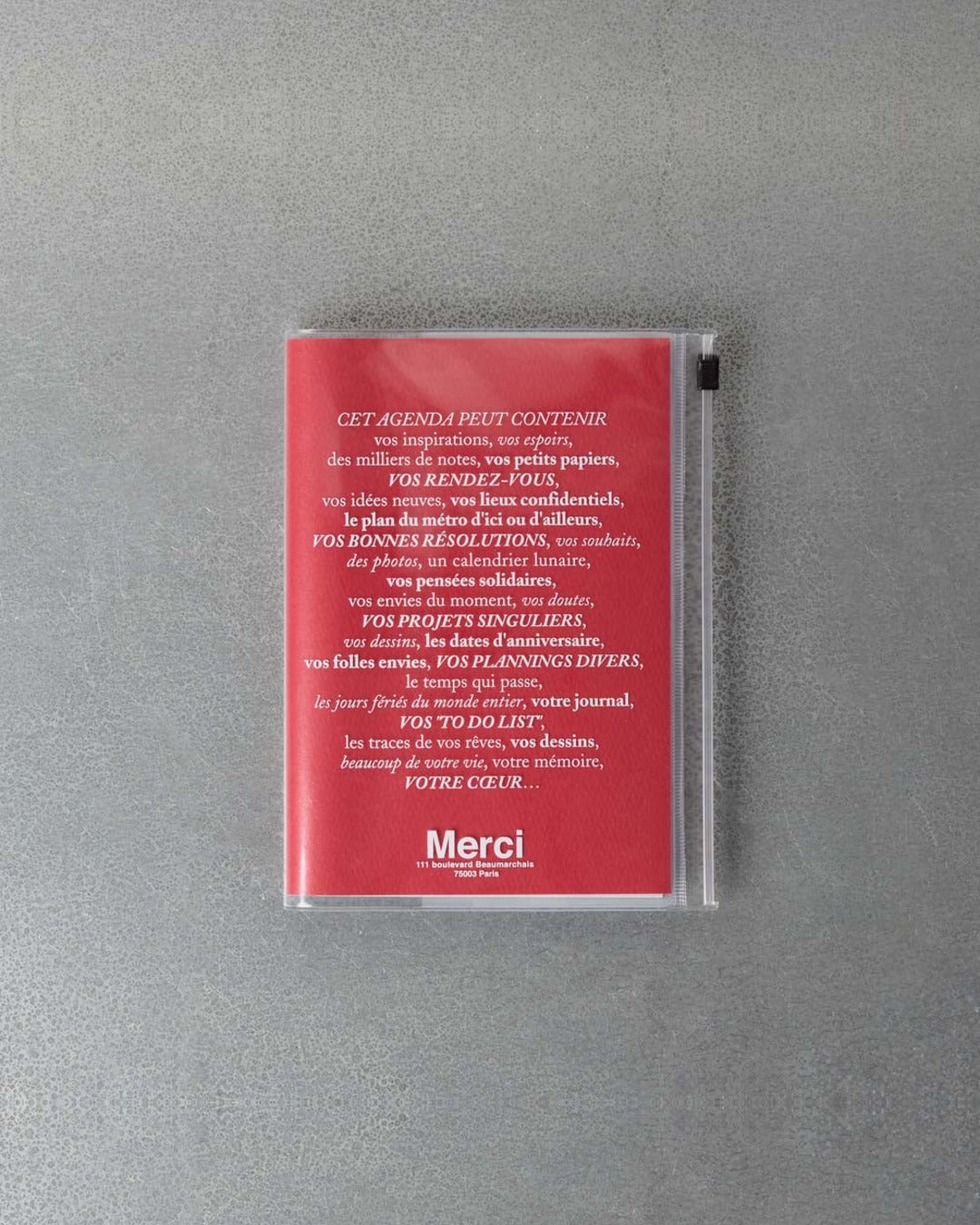 Merci - Agenda Oct. 2026 Déc. 2027 - Rouge
