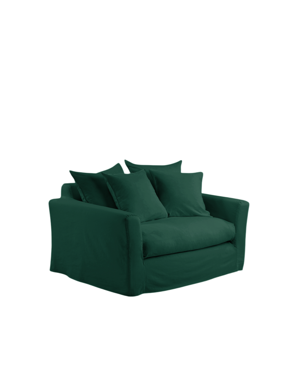 Canapé Merci Paris deux places en tissu vert séquoia avec coussins moelleux, design français déhoussable et élégant