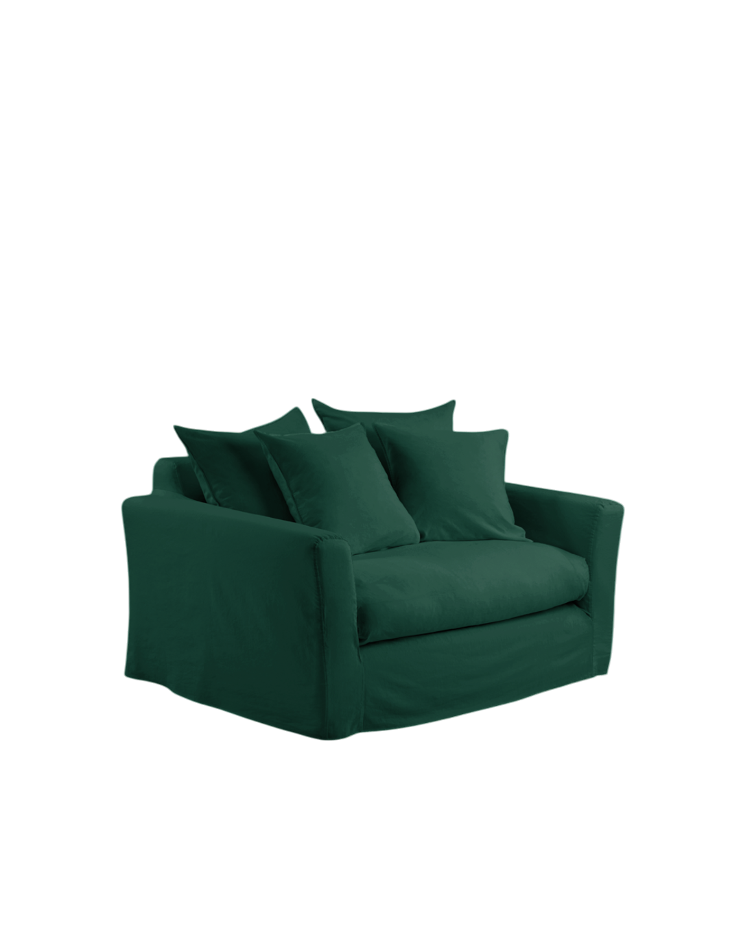 Canapé Merci Paris deux places en tissu vert séquoia avec coussins moelleux, design français déhoussable et élégant