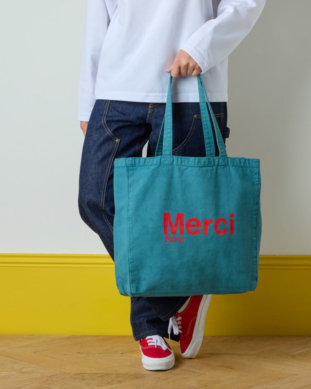 Merci - Cotton Tote Bag - Blue & Red
