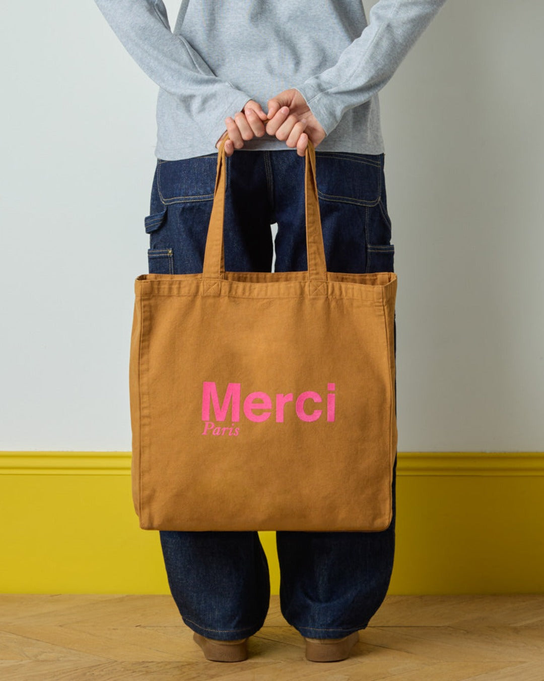Merci - Cotton Tote Bag - Camel & Pink