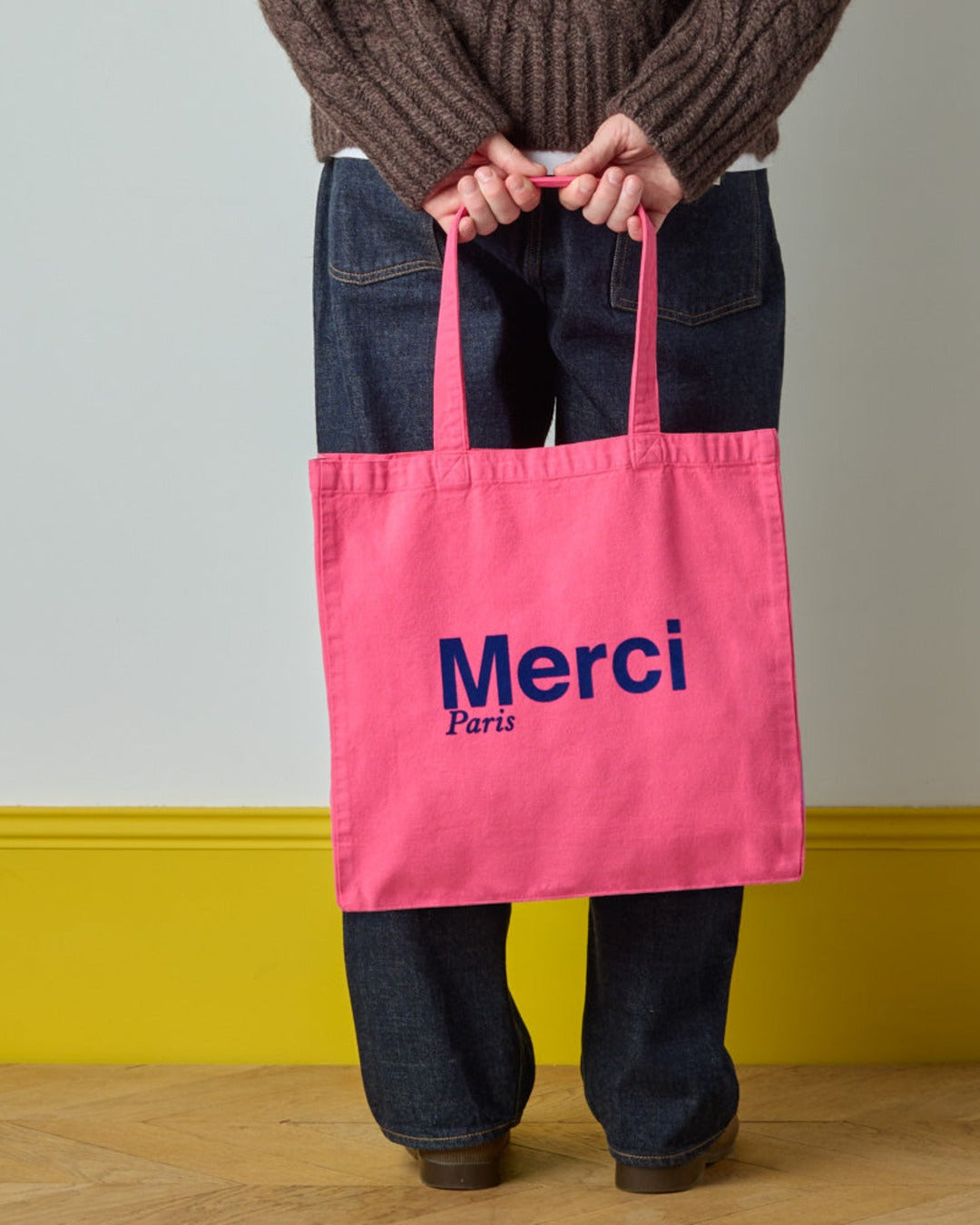 Merci - Cotton Tote Bag - Pink & Blue