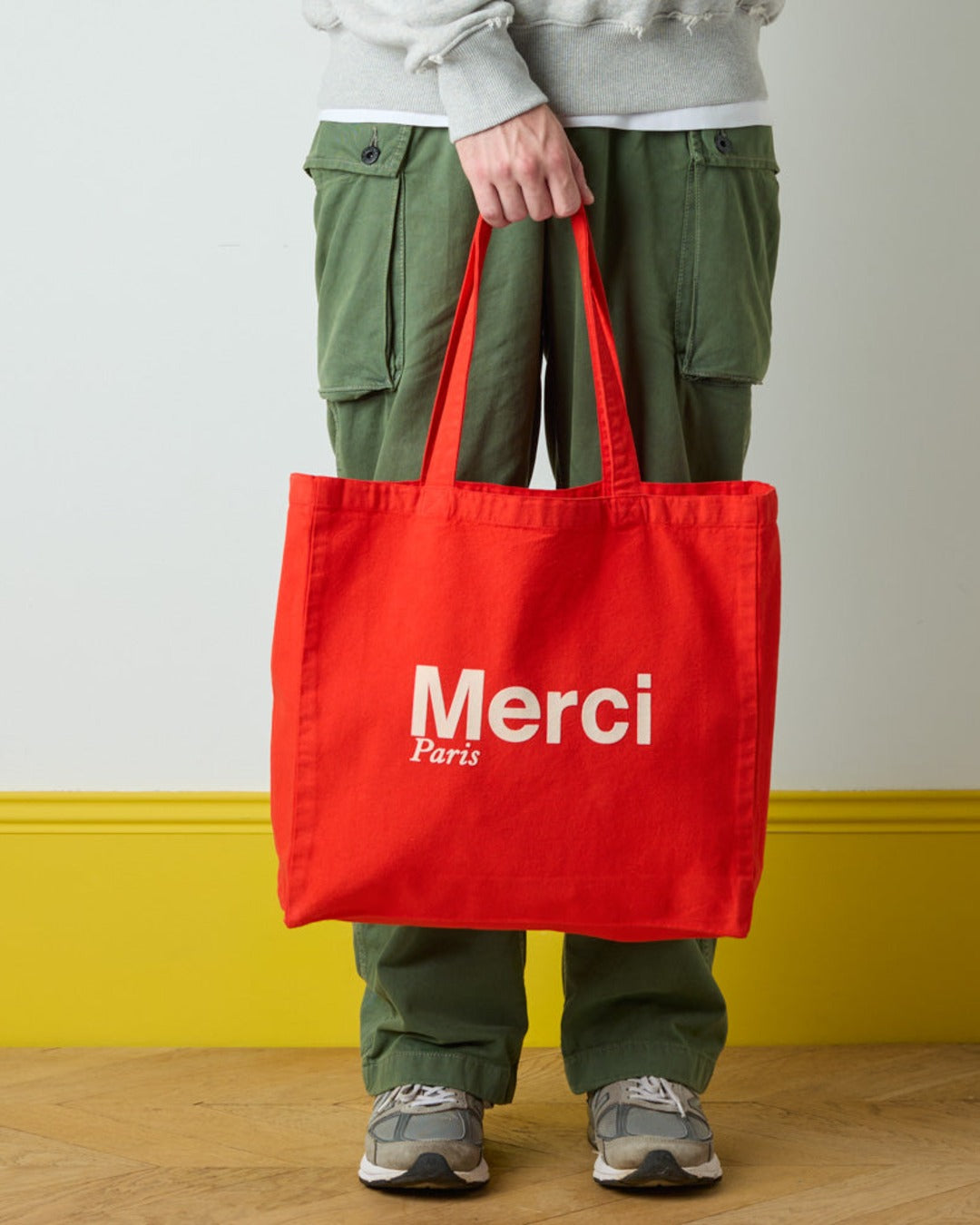 Merci - Cotton Tote Bag - Red & Ecru
