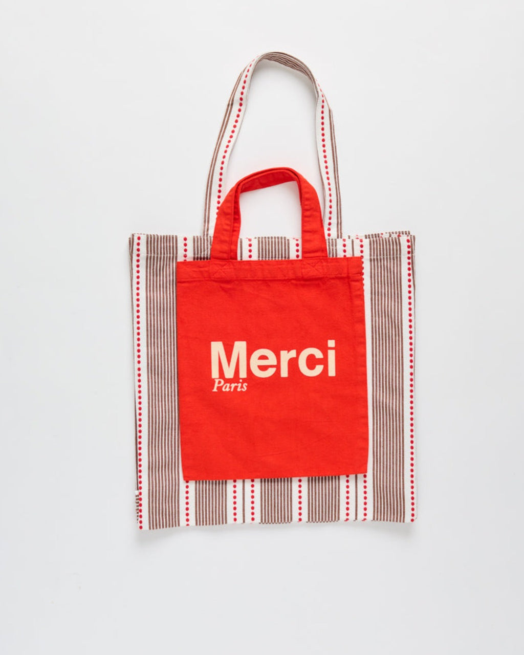 Merci - Tote Bag En Coton - Rouge & Ecru