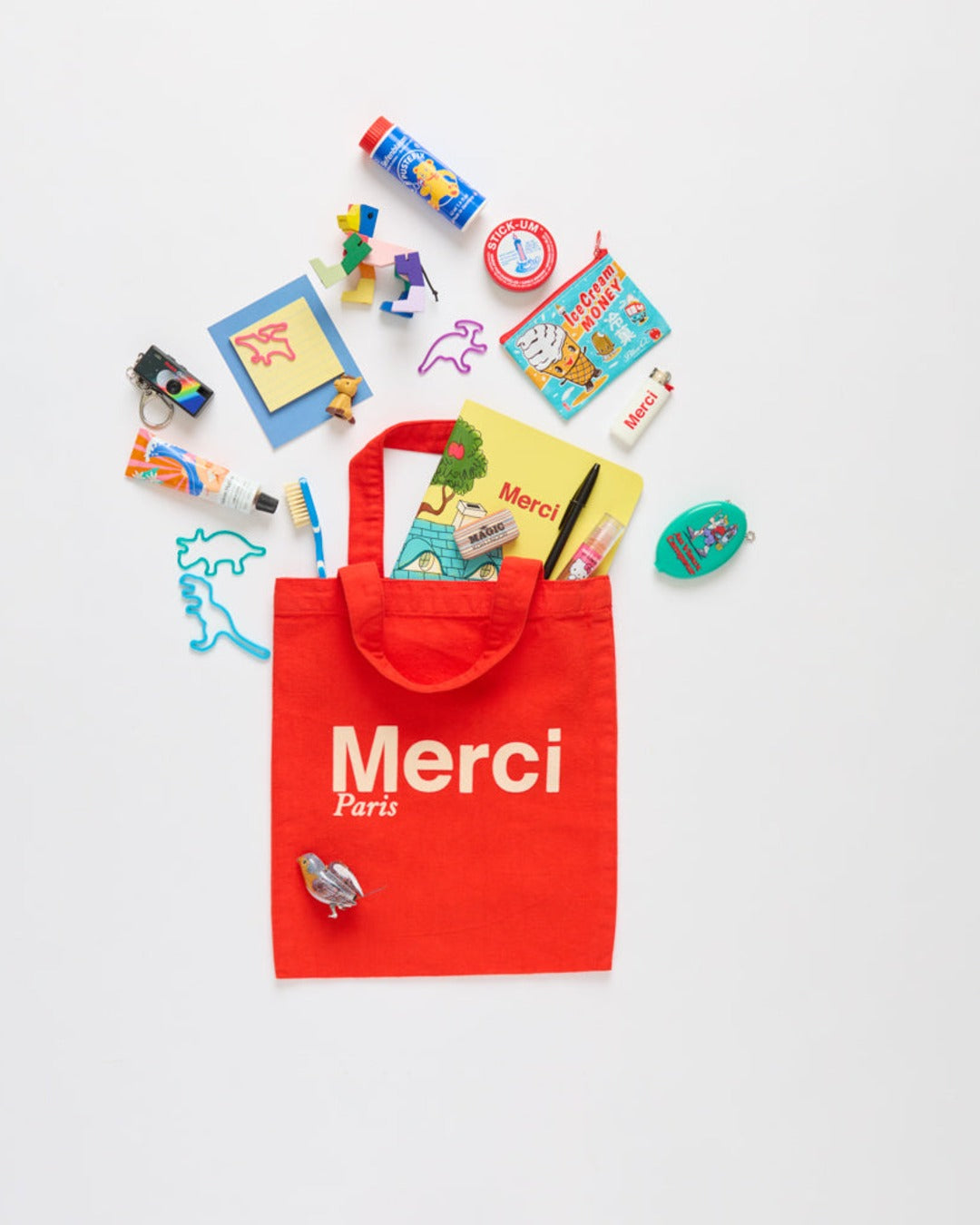 Merci - Tote Bag En Coton - Rouge & Ecru