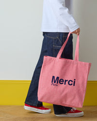 Merci - Tote Bag En Coton Hickory - Rouge