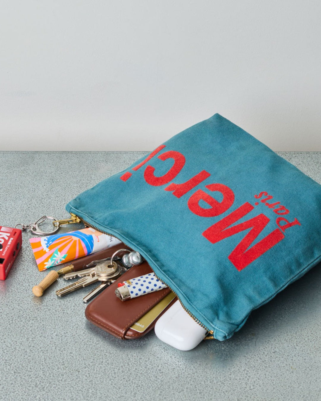 Merci - Cotton pouch - Blue & Red