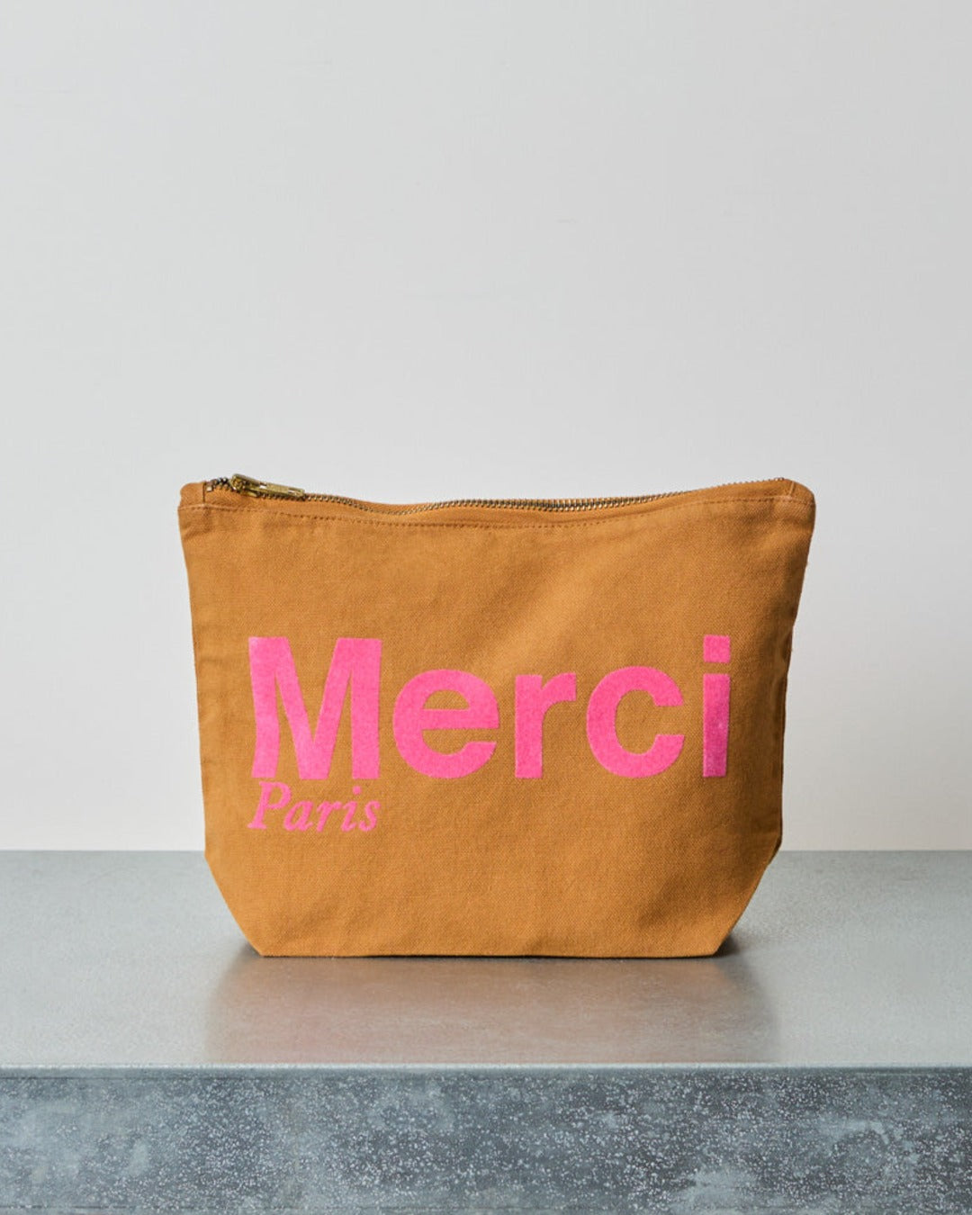 Merci - Cotton pouch - Camel & Pink