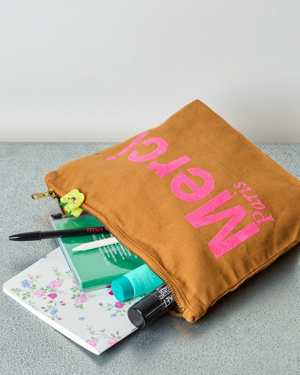 Merci - Pochette En Coton - Camel & Rose