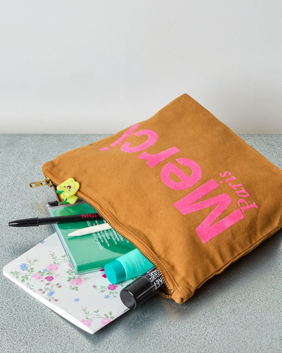 Merci - Cotton pouch - Camel & Pink