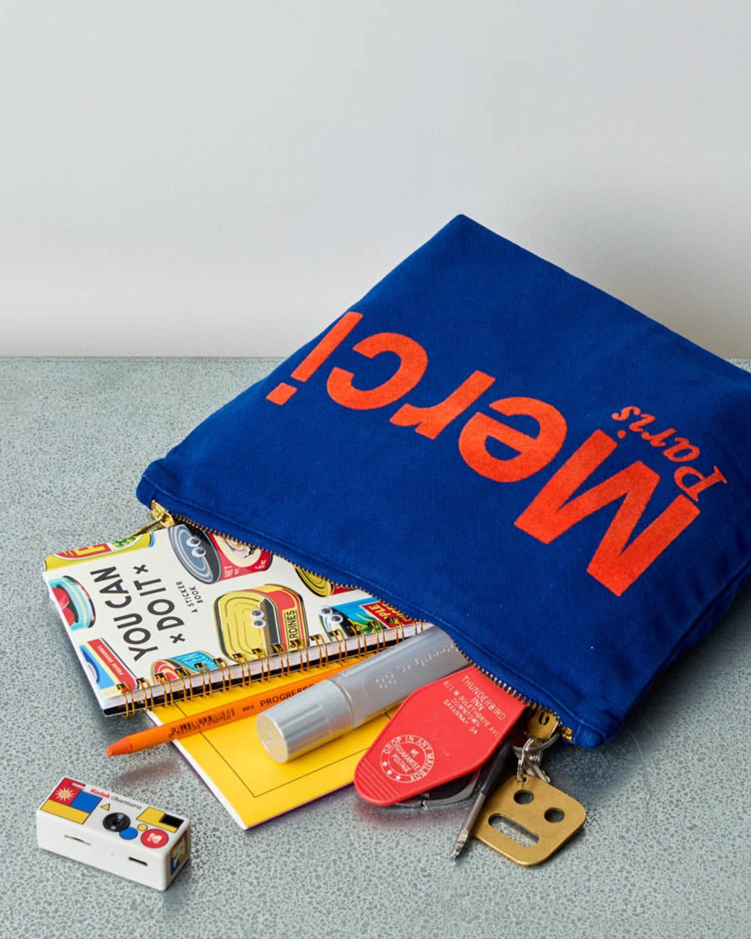 Merci - Cotton pouch - Navy & Orange