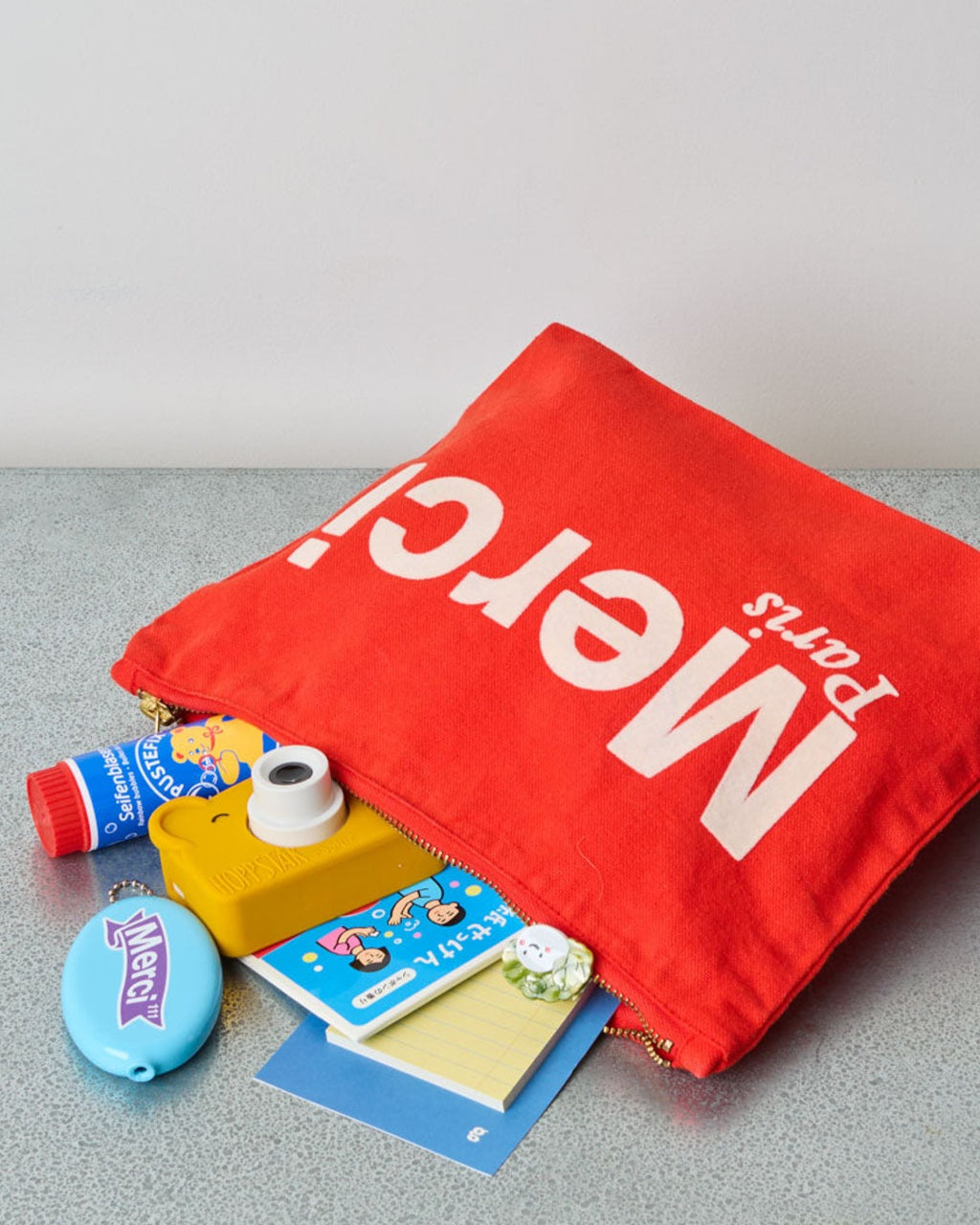Merci - Pochette En Coton - Rouge & Ecru