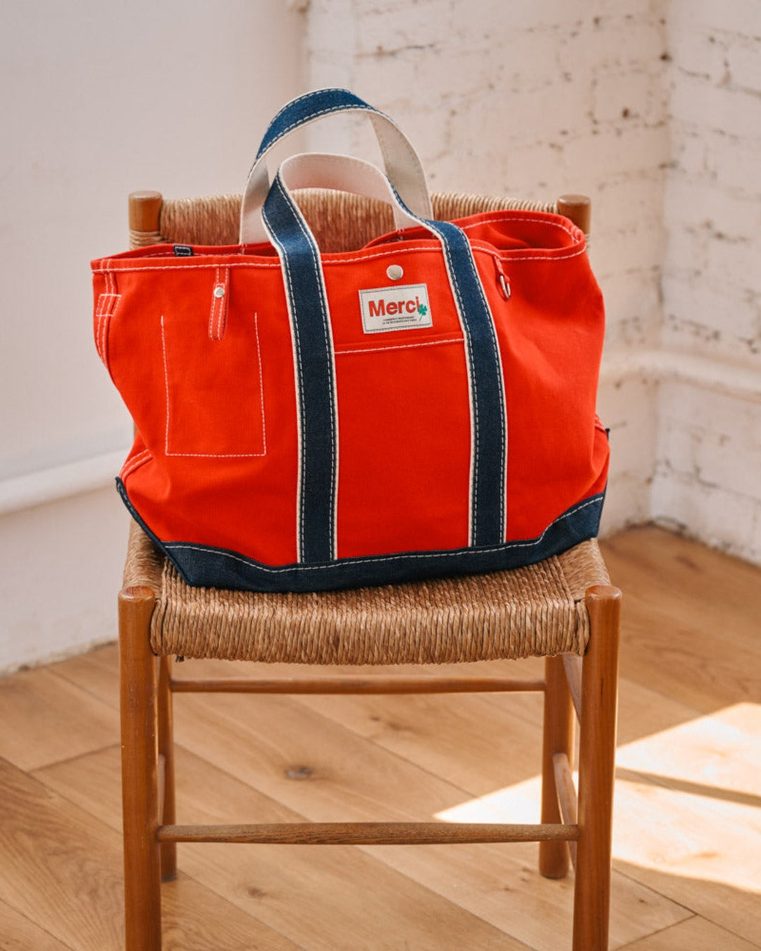 Merci - Candide shopping bag Ribbon - Red & Denim