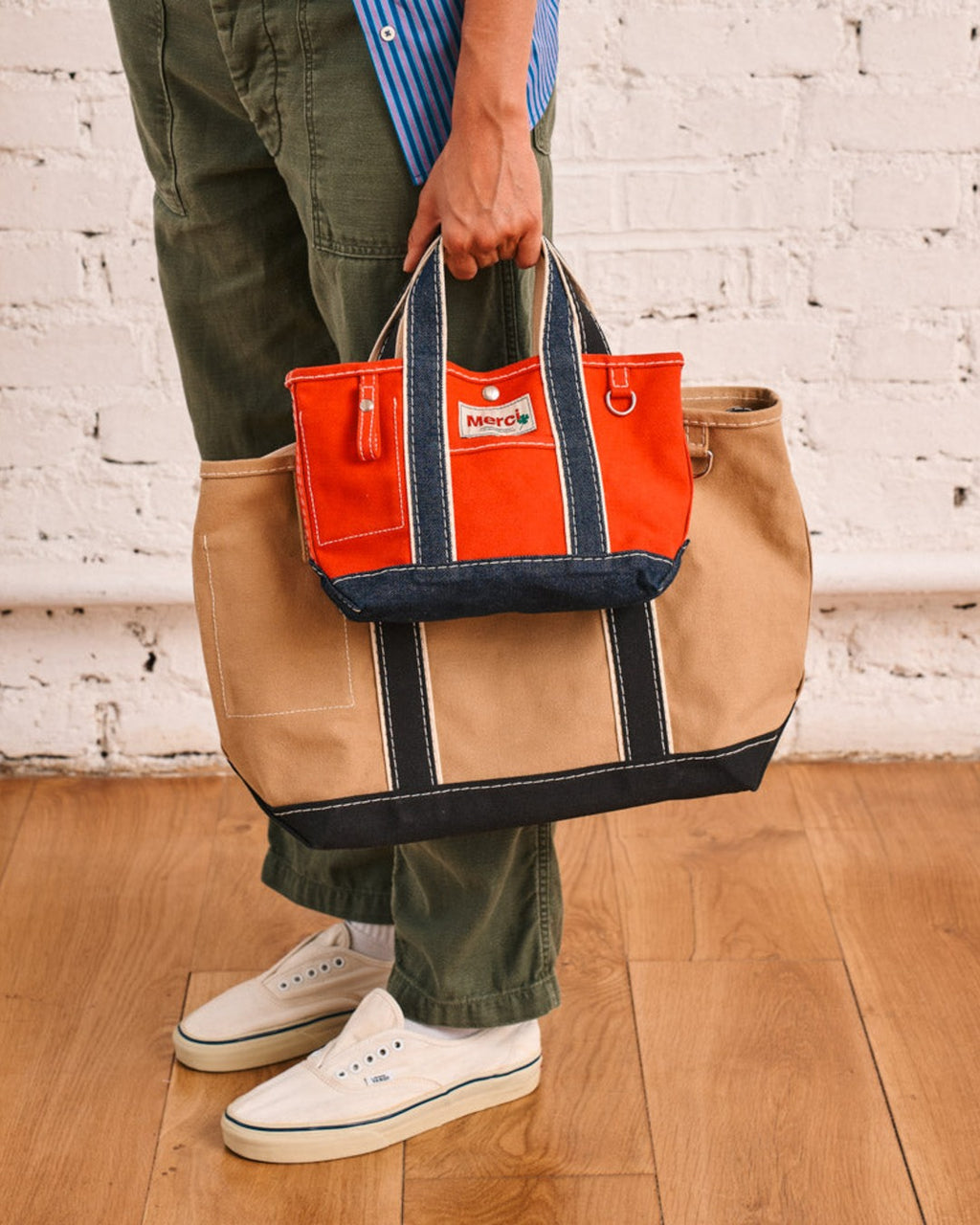 Merci - Candide shopping bag Ribbon - Red & Denim