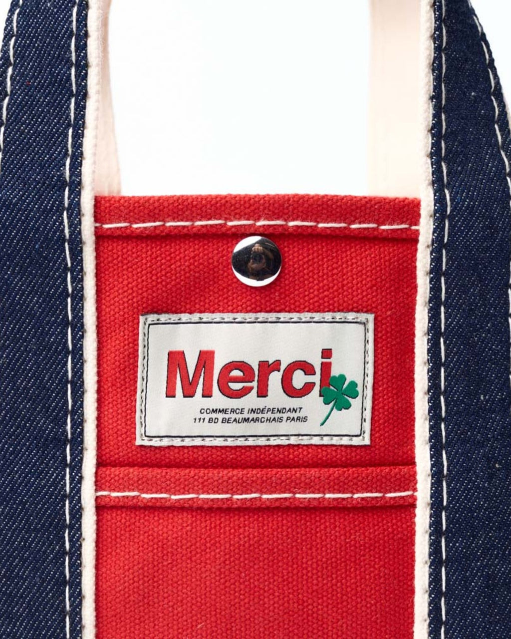 Merci - Candide shopping bag Ribbon - Red & Denim