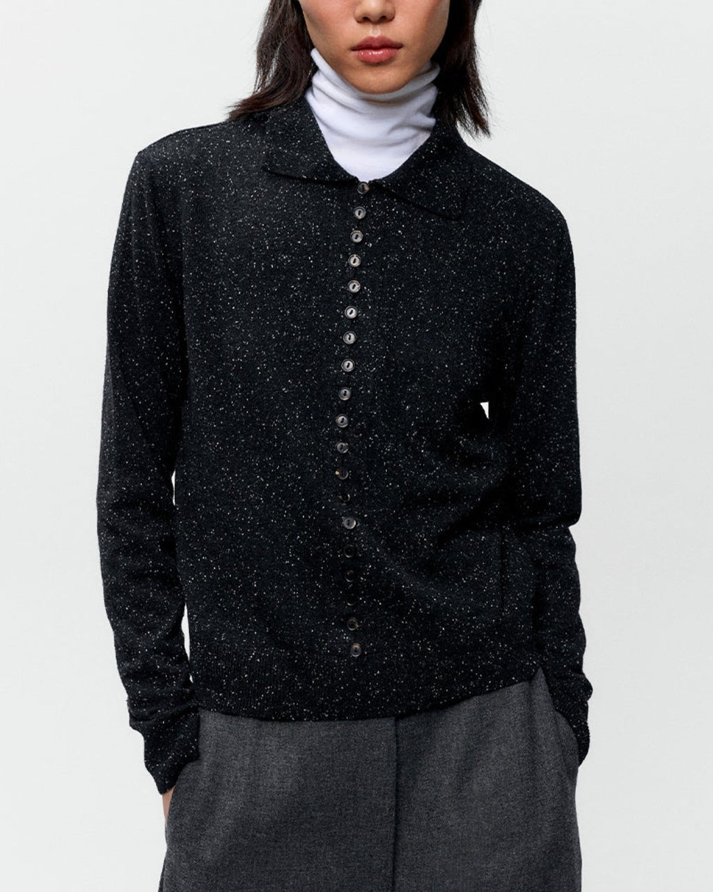 Cordera - Cardigan Polo Moucheté - Noir