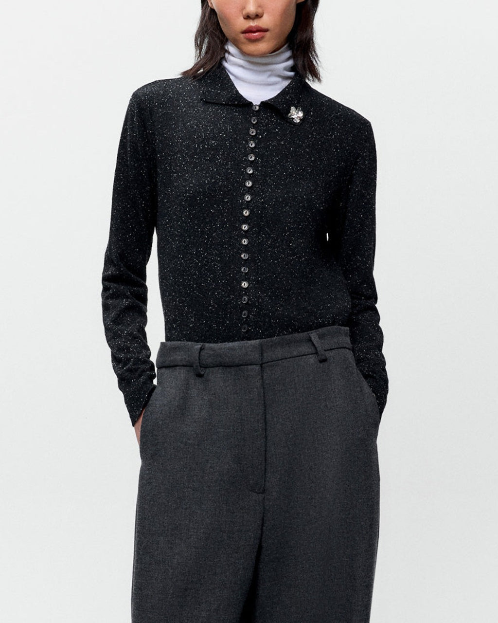 Cordera - Cardigan Polo Moucheté - Noir