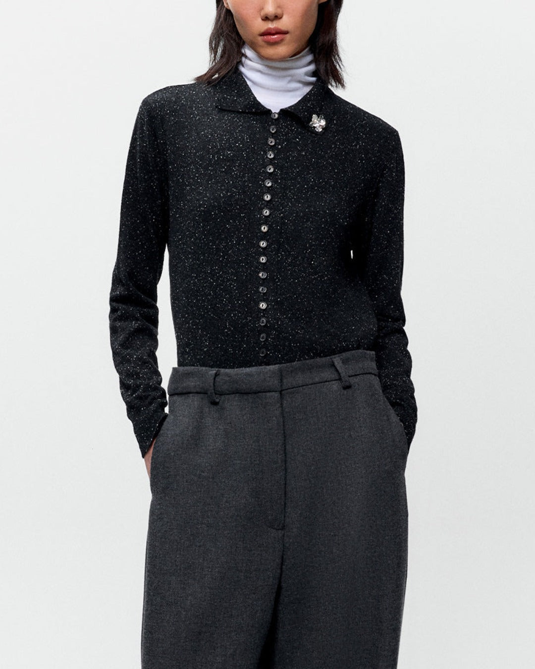 Cordera - Cardigan Polo Moucheté - Noir