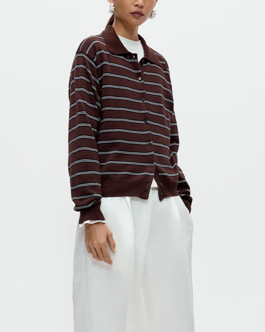 Cordera - Cardigan Polo Rayures - Marron