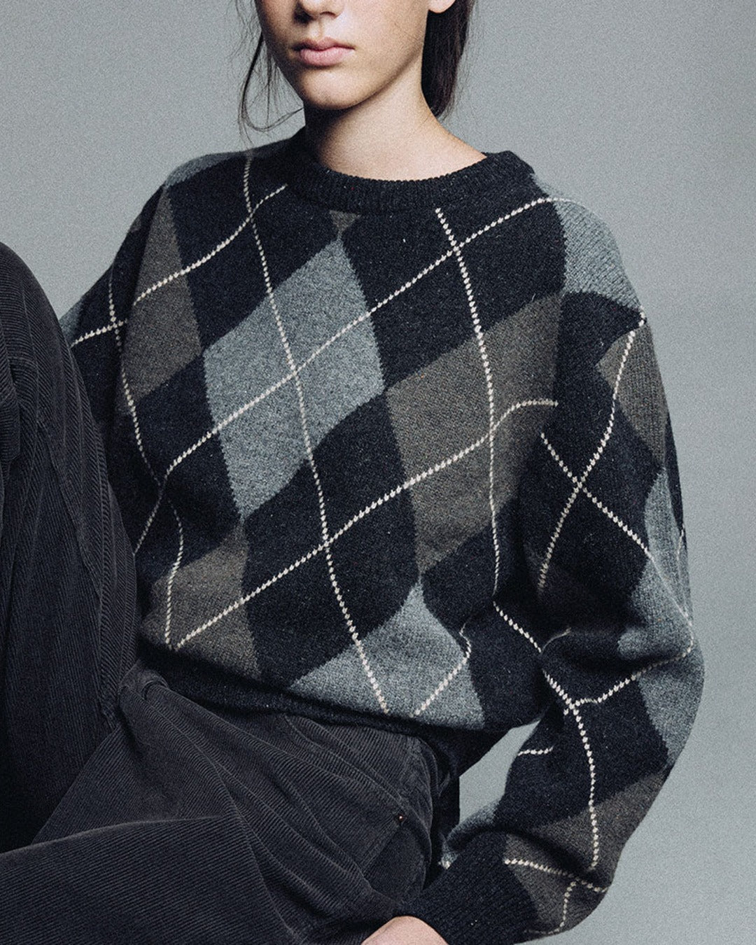 Nothing Written - Marais Argyle Sweater - Grey