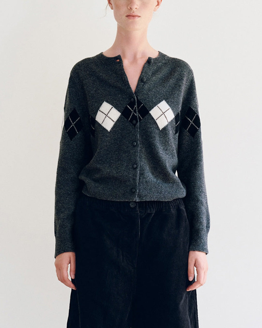 Nothing Written - Argyle Heritage Cardigan - Dark Grey