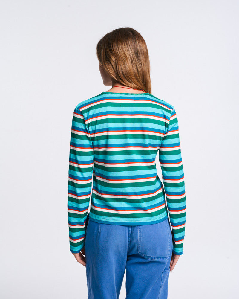 Au Vieux Campeur - Paid Leave - Bianca T-Shirt - Green Bleu Red & Ecru