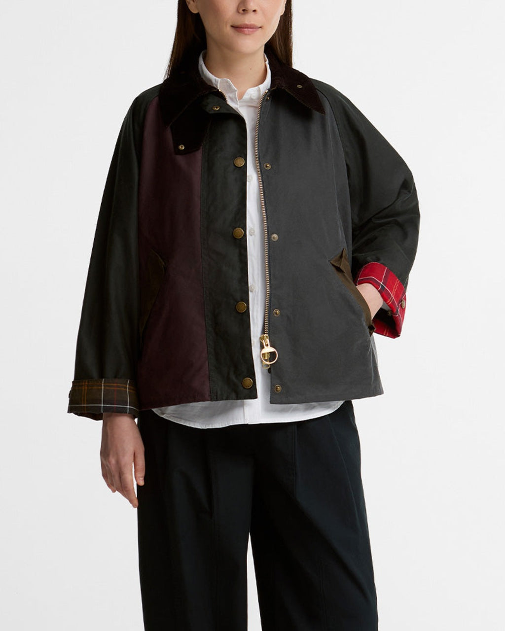Barbour - Transport Wax Patchwork Jacket - Sage & Burgundy
