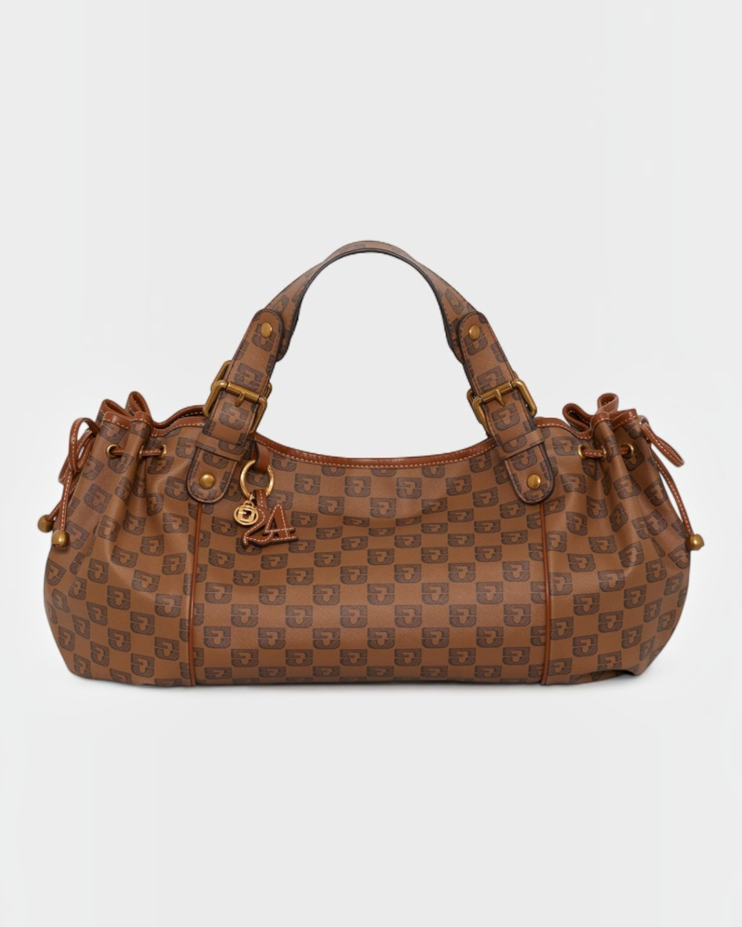Gerard Darel - Sac À Main En Toile Enduite Monogrammée Et Cuir 24H - Camel