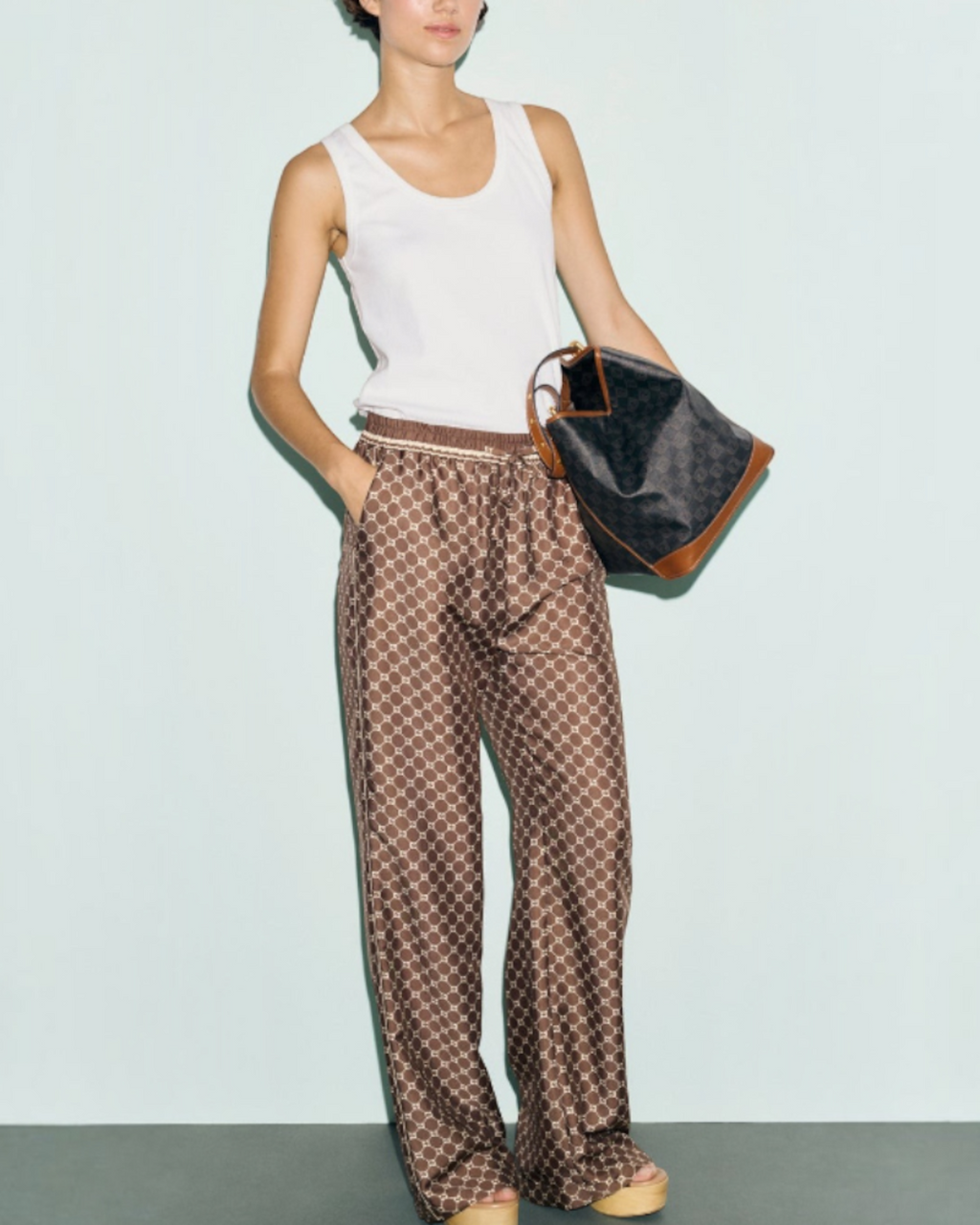Gerard Darel - Clery Monogram Satin Trousers - Brown