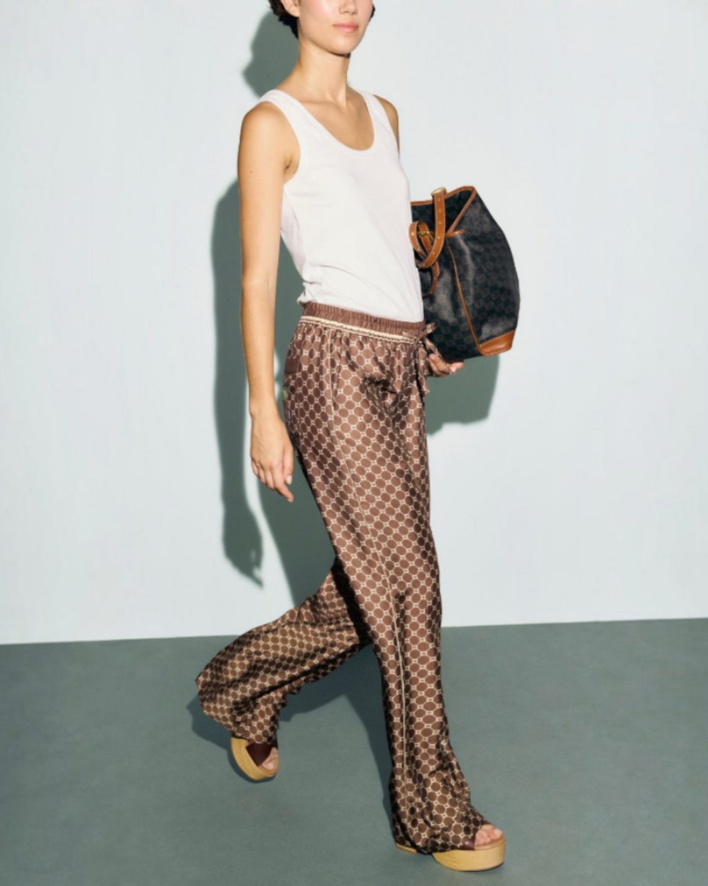 Gerard Darel - Clery Monogram Satin Trousers - Brown
